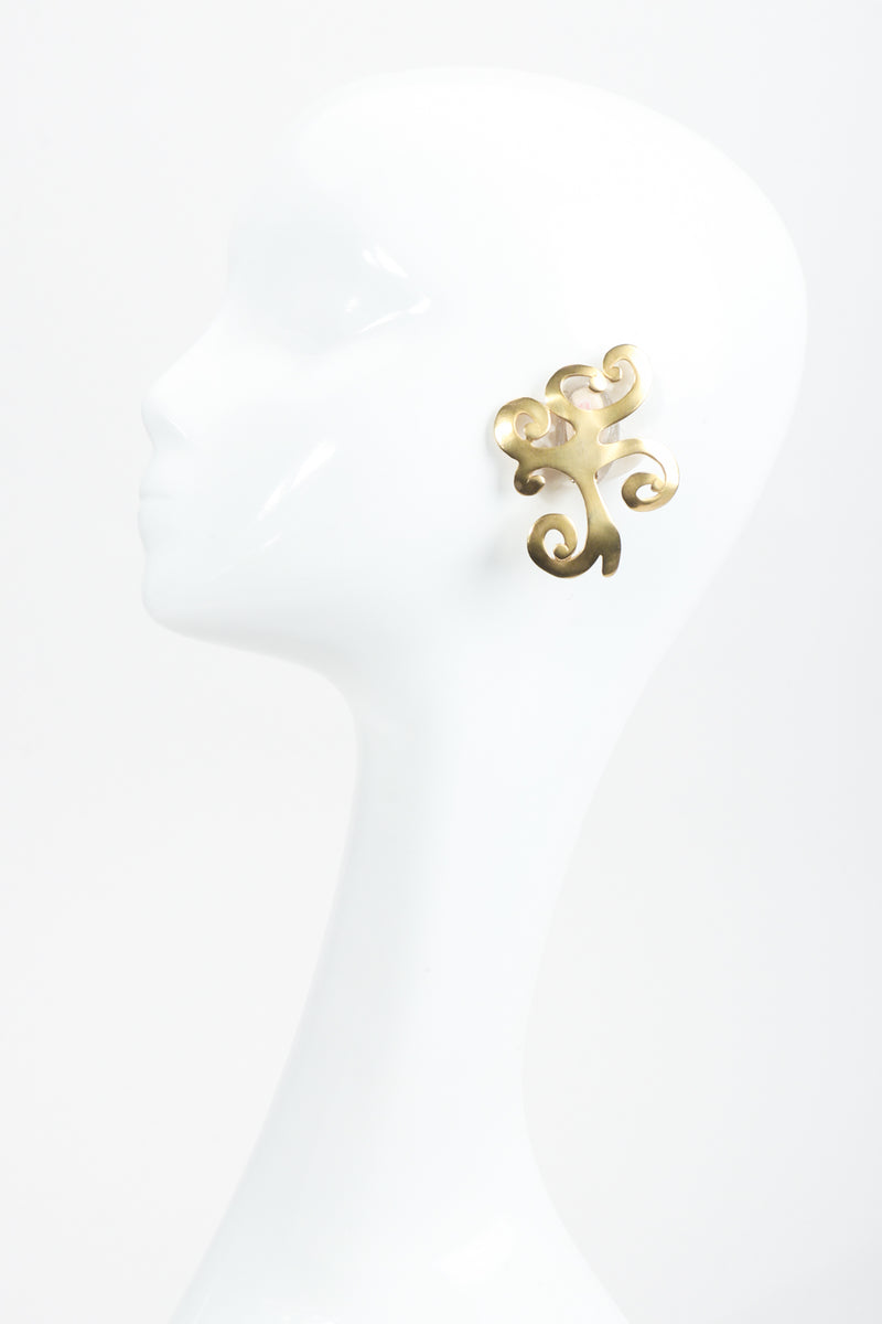 Vintage Ugo Correani Baroque Matte Swirl Earrings on mannequin at Recess Los Angeles