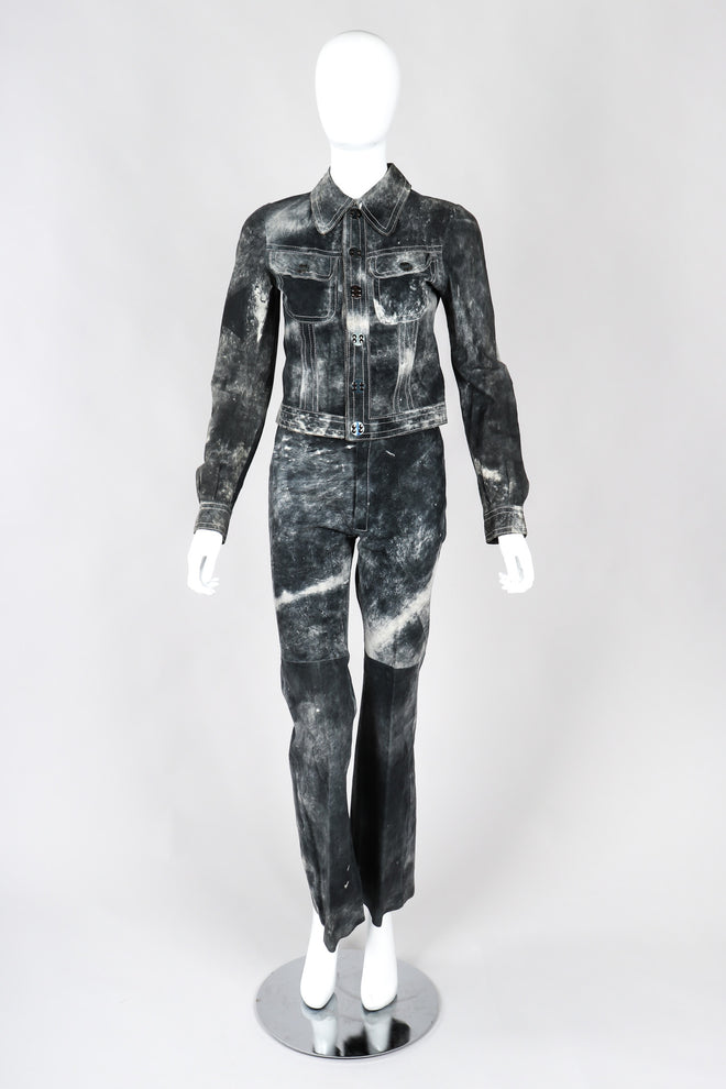 Recess Los Angeles Vintage Miura Ultimo Tie-Dye Suede Jacket Pants Set Metal Snap Buttons Grey