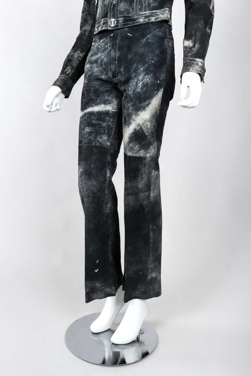 Recess Los Angeles Vintage Miura Ultimo Tie-Dye Suede Jacket Pants Set Metal Snap Buttons Grey