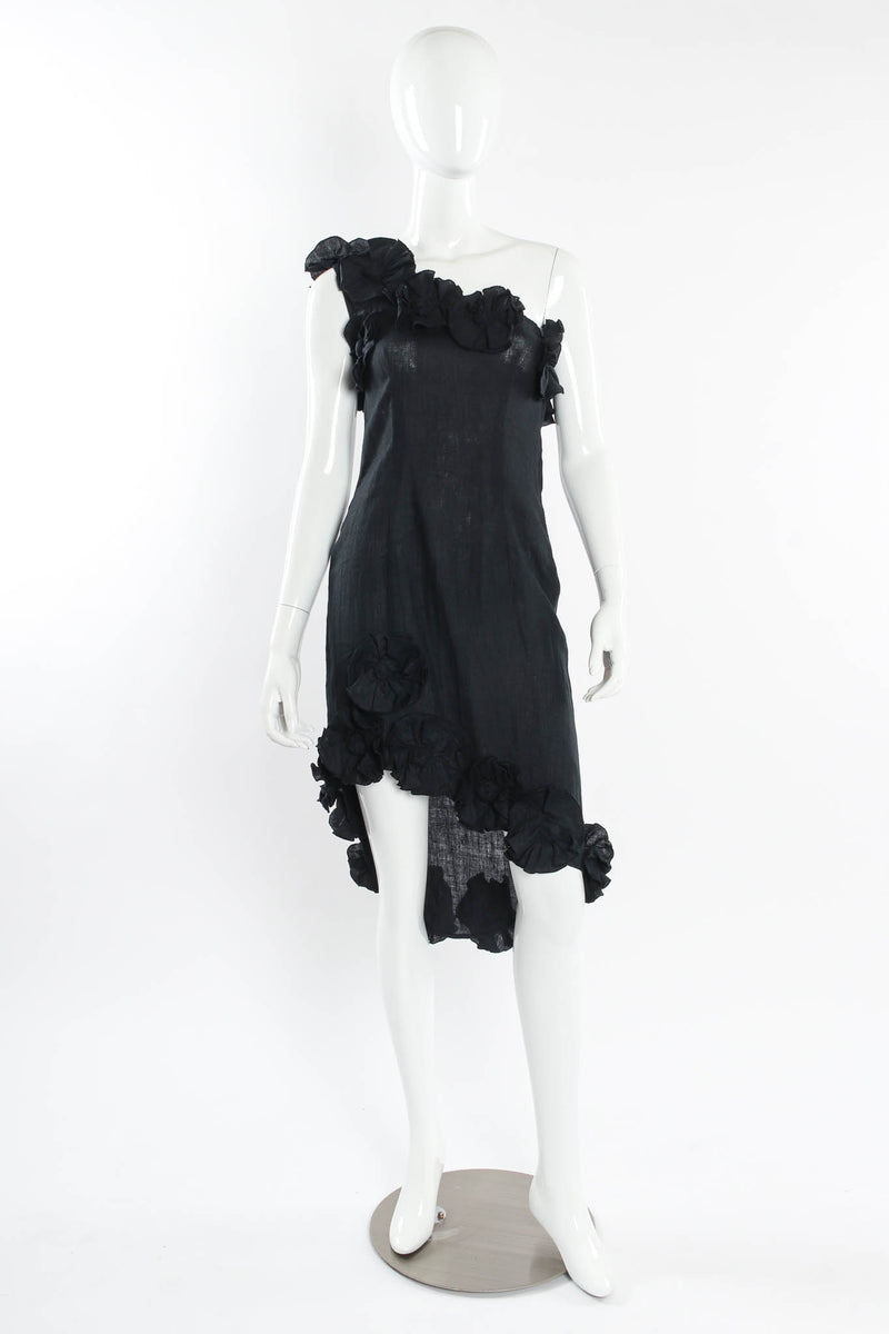 Vintage Umberto Ginocchietti Linen Floral Shoulder Dress mannequin front @ Recess Los Angeles