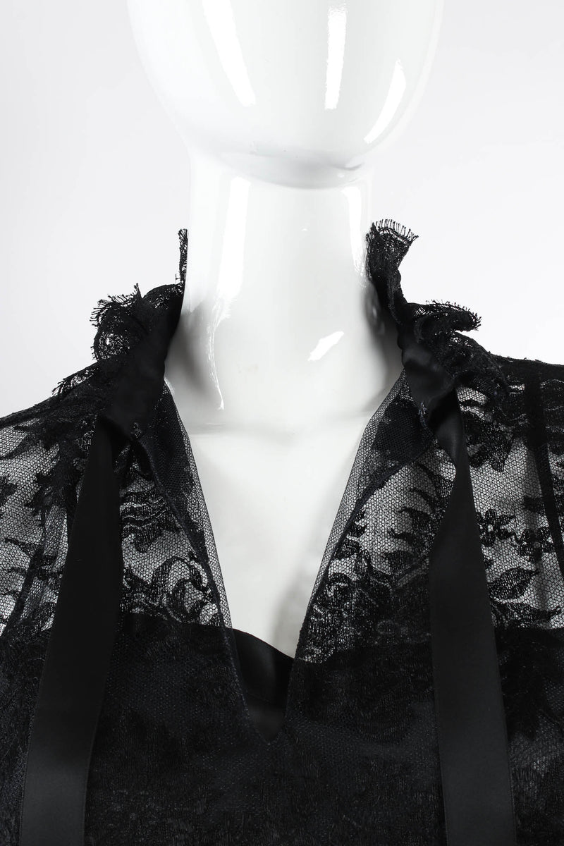 Vintage Emanuel Ungaro Sheer Floral Lace Dress mannequin neckline close @ Recess Los Angeles