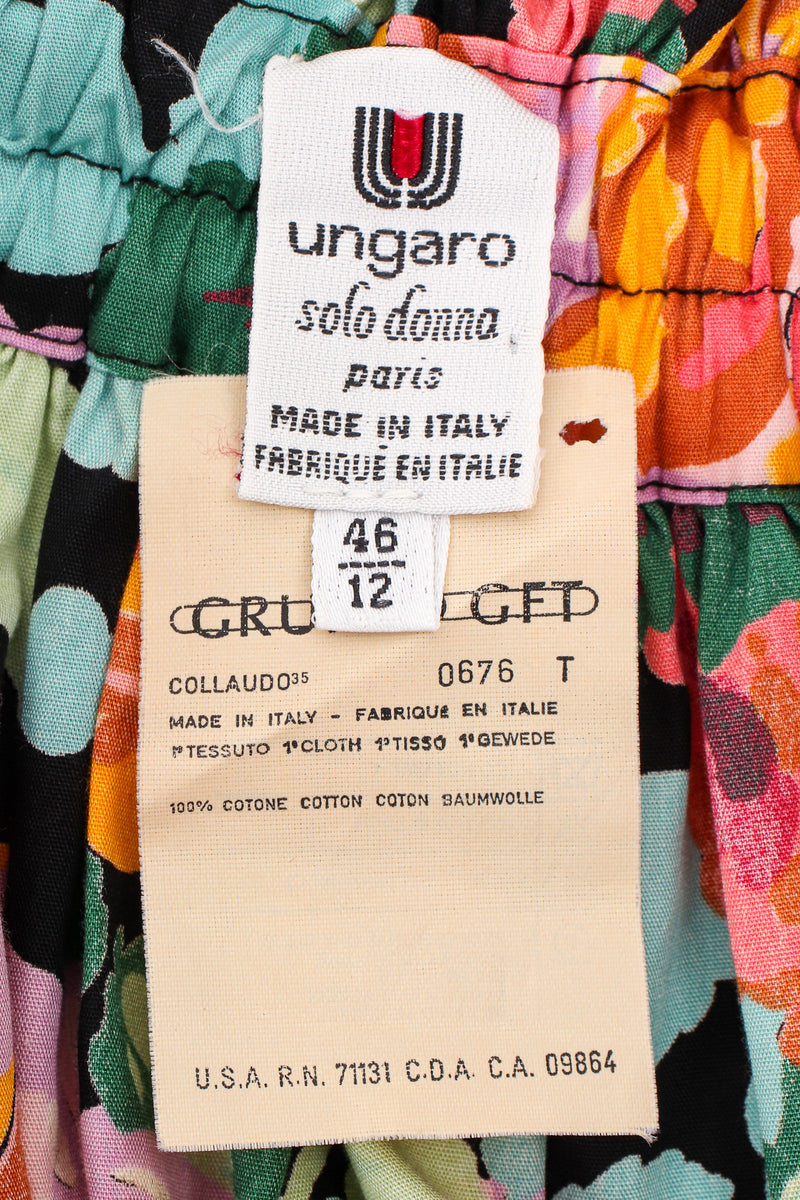 Vintage Emanuel Ungaro Floral Sateen Paper Bag Waist Skirt label at Recess LA