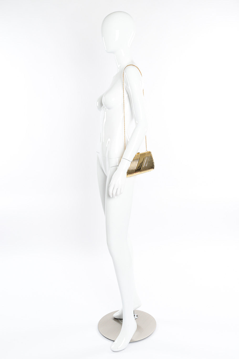 Venizia rectangular metal shape clutch on mannequin @recessla