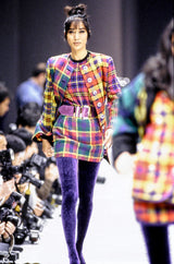 Vintage Gianni Versace 1991 A/W Rainbow Tartan Plaid Jacket on Runway model  @ Recess LA