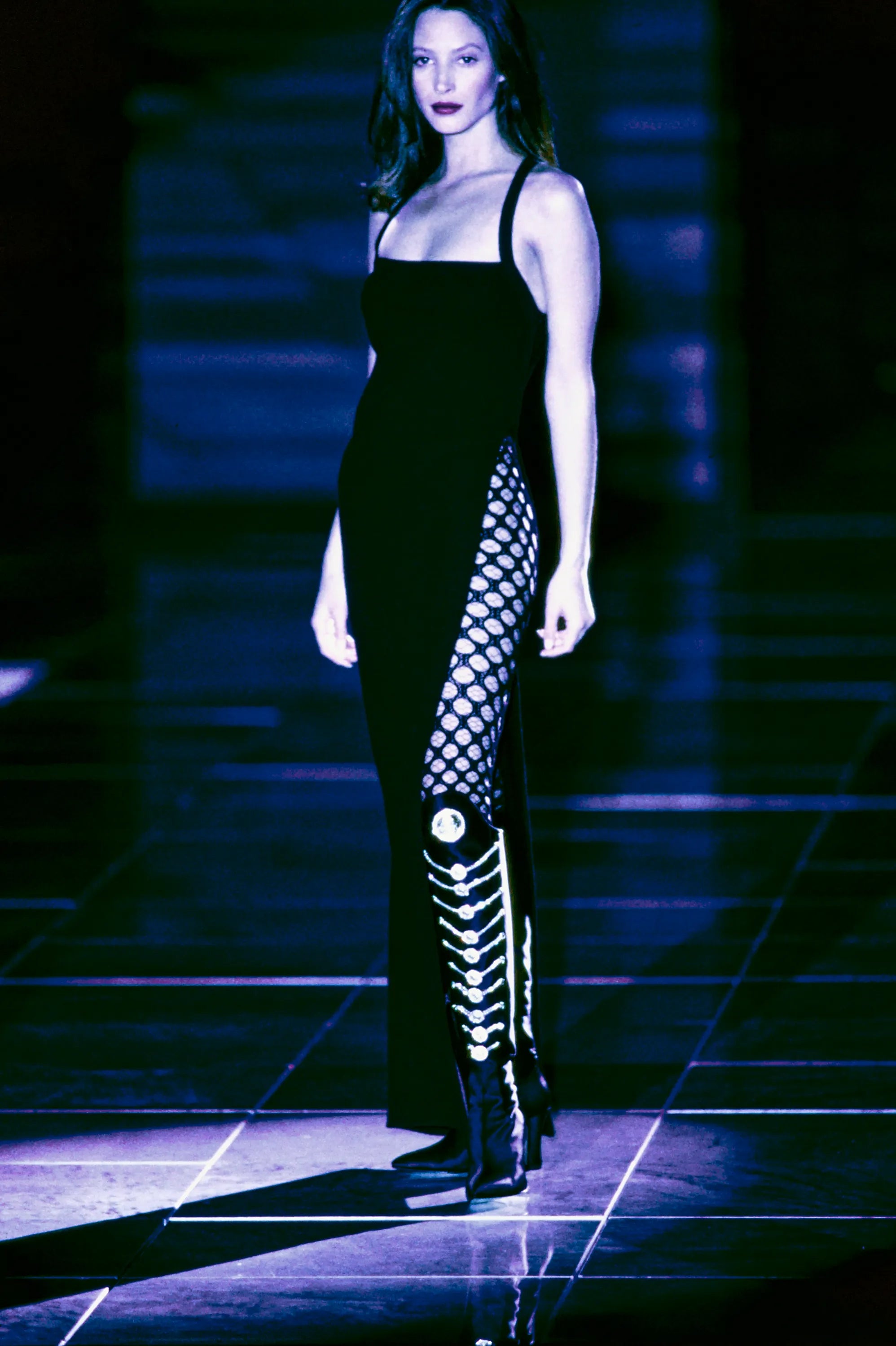 Vintage Gianni Versace 1993 A/W Medusa Emblem Grunge Boot on Model Christy Turlington @ Recess LA