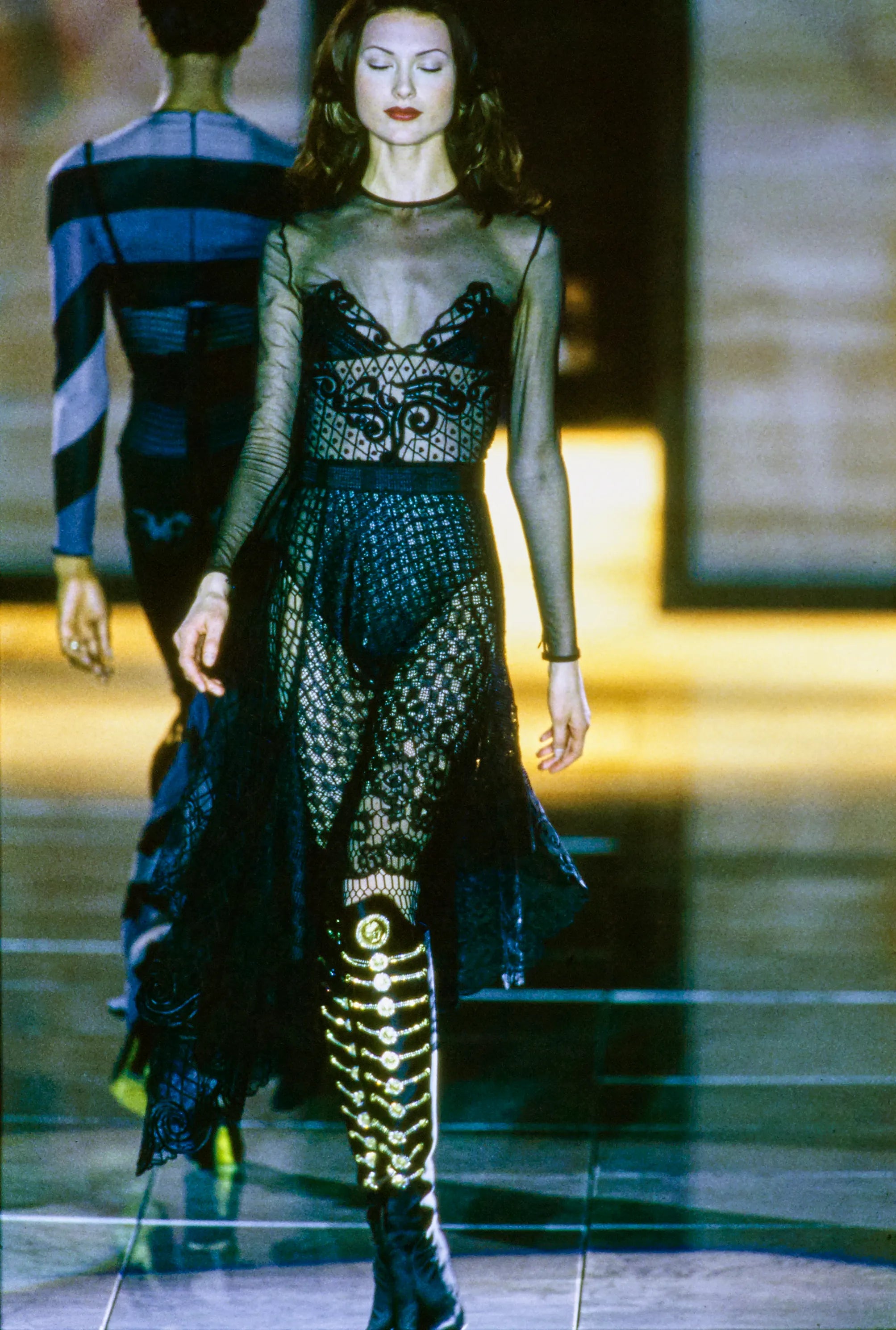 Vintage Gianni Versace 1993 A/W Medusa Emblem Grunge Boot on Model Shalom Harlow @ Recess LA
