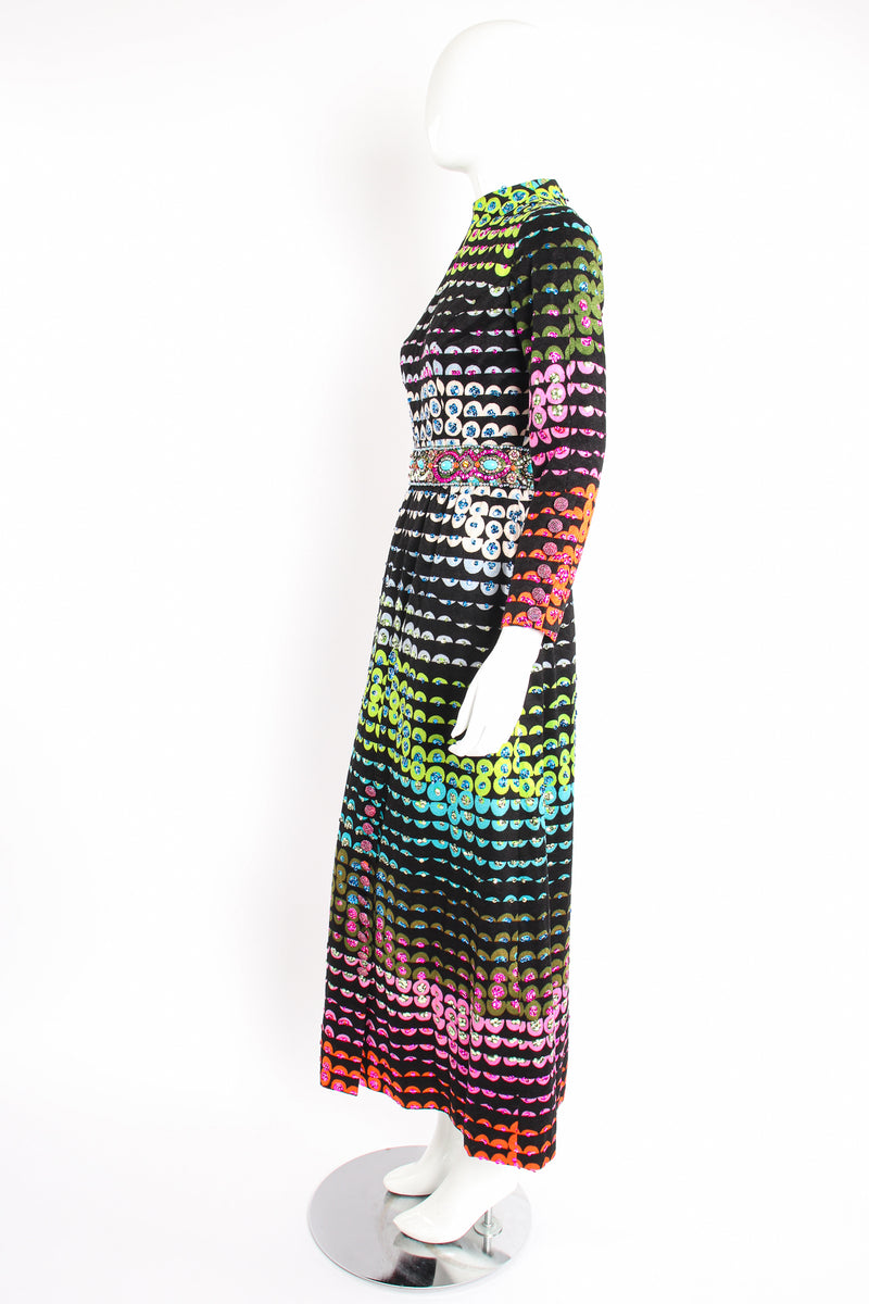 Vintage Valentina Graphic Rainbow Sequin Dress on Mannequin side at Recess Los Angeles