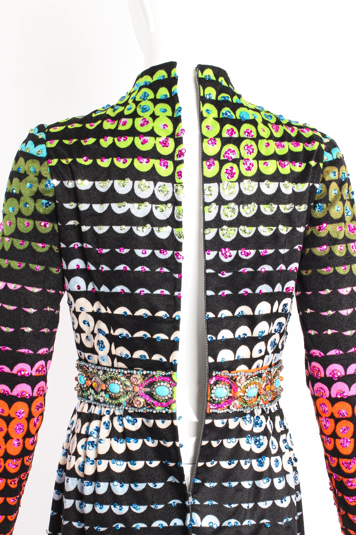 Vintage Valentina Graphic Rainbow Sequin Dress zipper at Recess Los Angeles