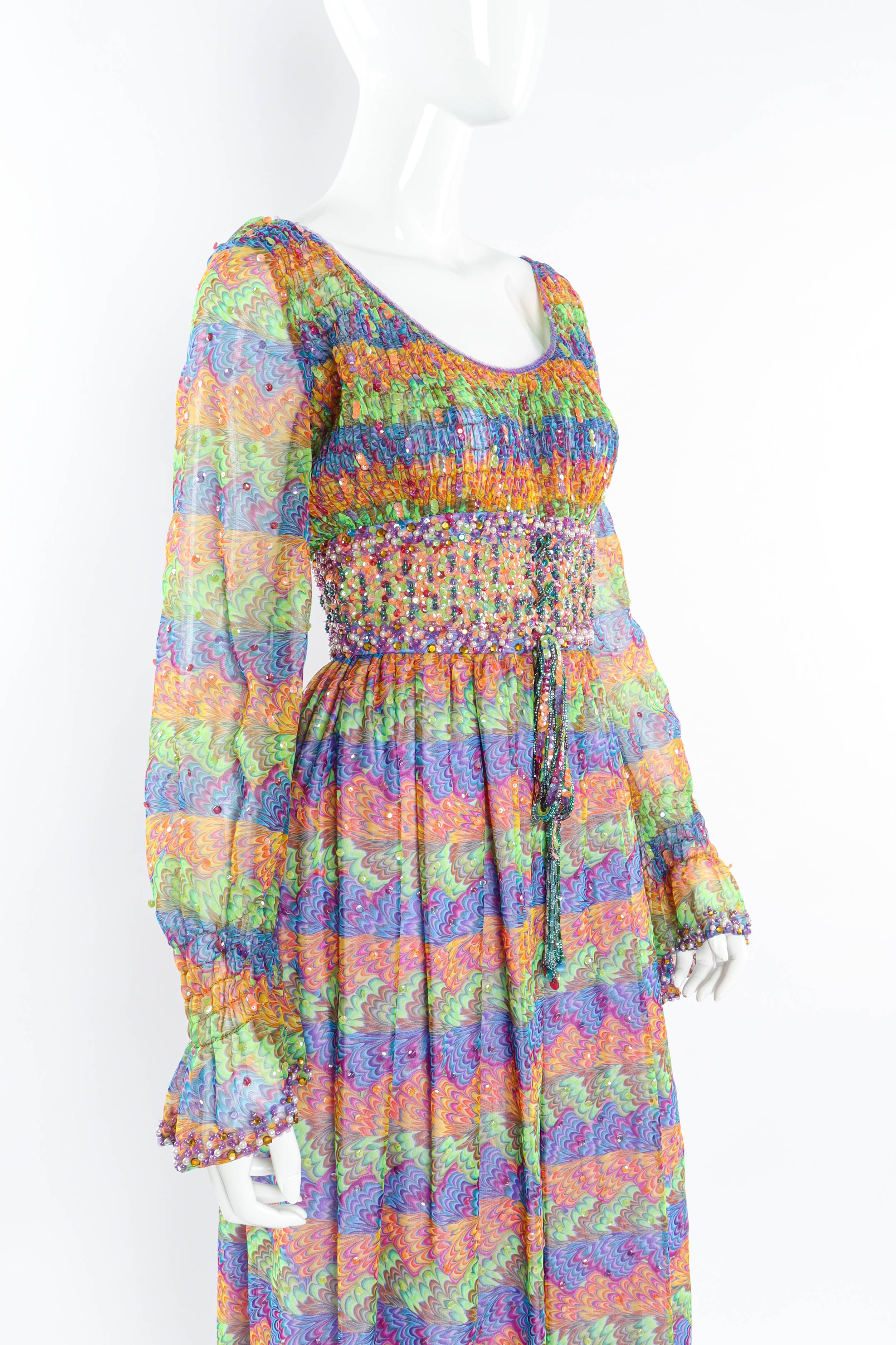 Vintage Valentina Tie-Dye Beaded & Sequin Dress mannequin angle close @ Recess Los Angeles