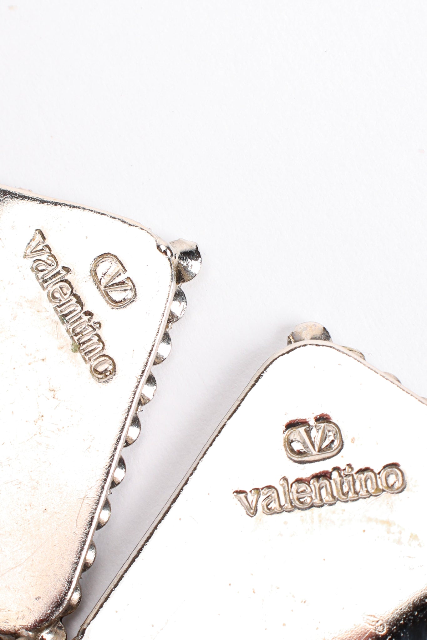 Vintage Valentino Geometric Diamond Drop Rhinestone Earrings signature stamp at Recess LA