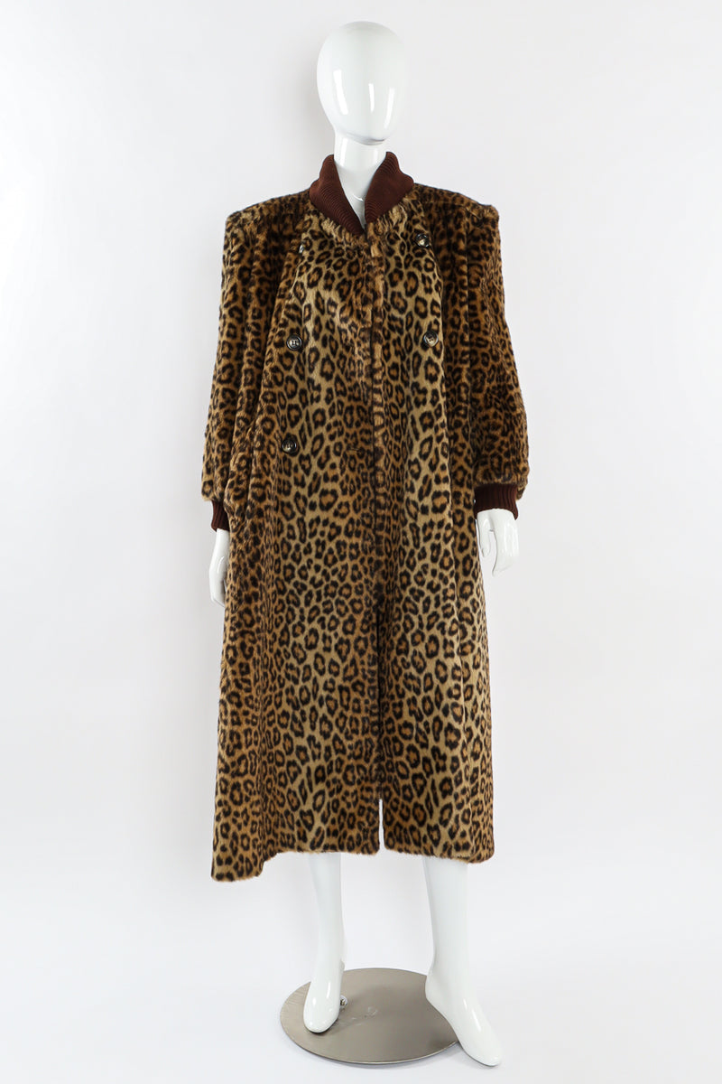 Vintage Valentino Leopard Print Faux Fur Wool Coat mannequin unbuttoned @ Recess LA