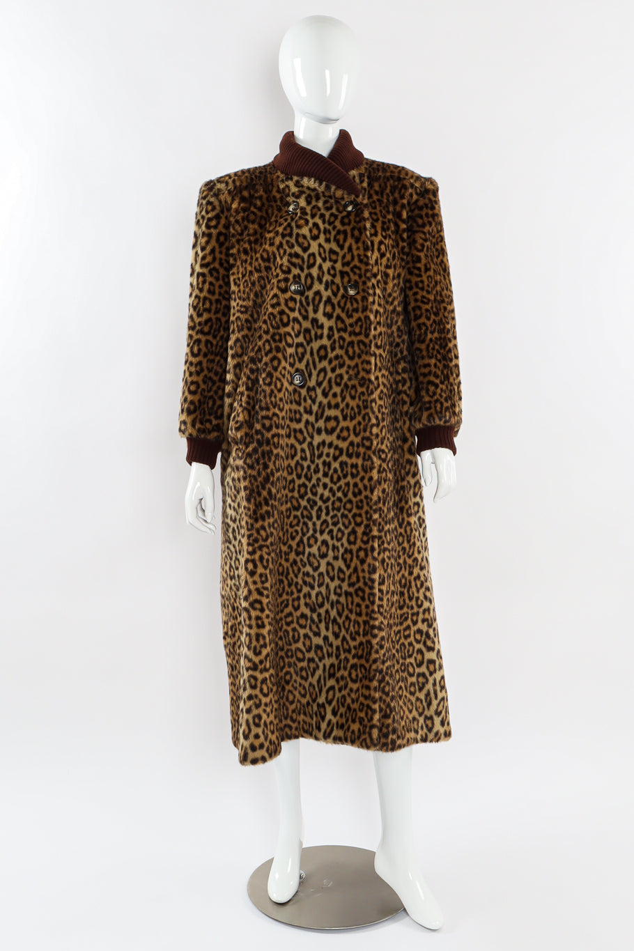 Vintage Valentino Leopard Print Faux Fur Wool Coat mannequin front @ Recess LA