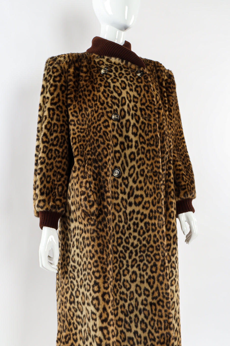 Vintage Valentino Leopard Print Faux Fur Wool Coat mannequin front clos @ Recess LA