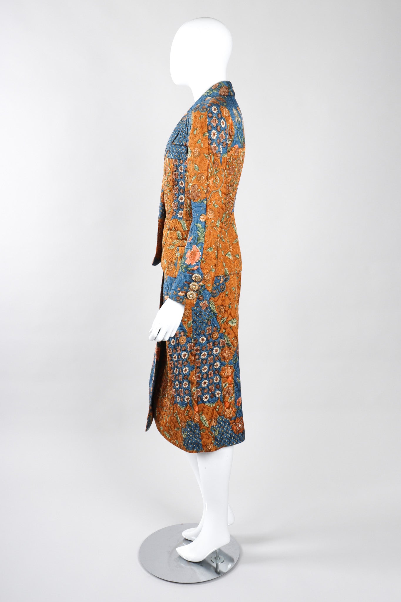 Recess Los Angeles Vintage Valentino Metallic Floral Quilted Jacket & Wrap Skirt Suit Set