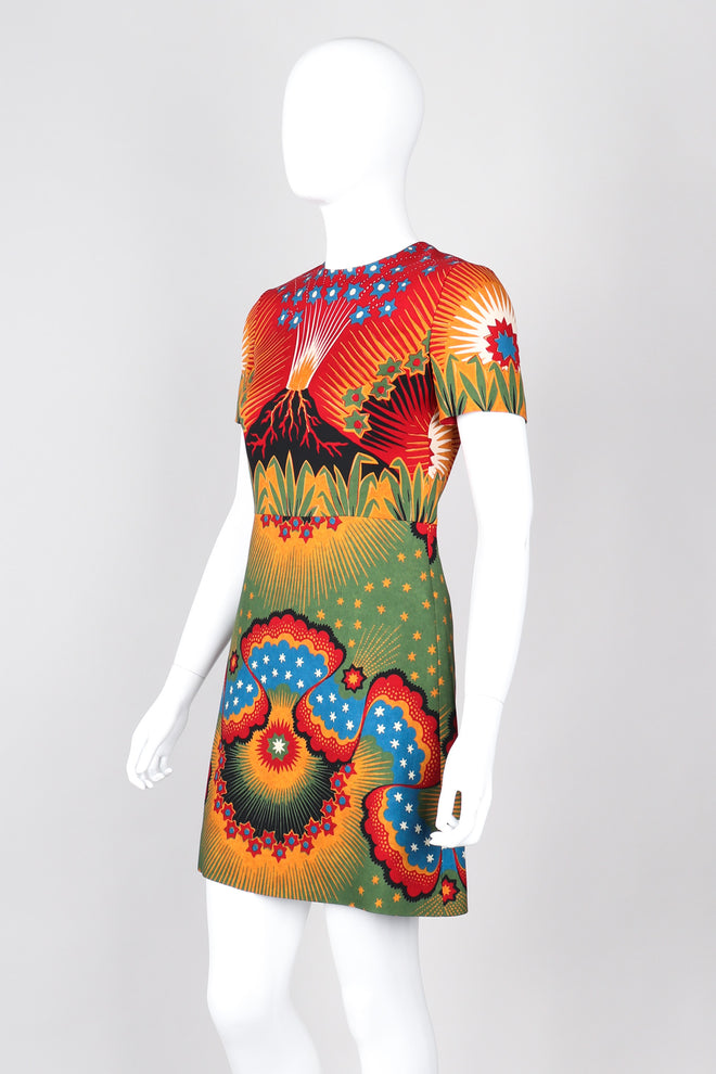 Recess Los Angeles Vintage Valentino Volcano Print Enchanted Wonderland Mini Dress Wool Silk