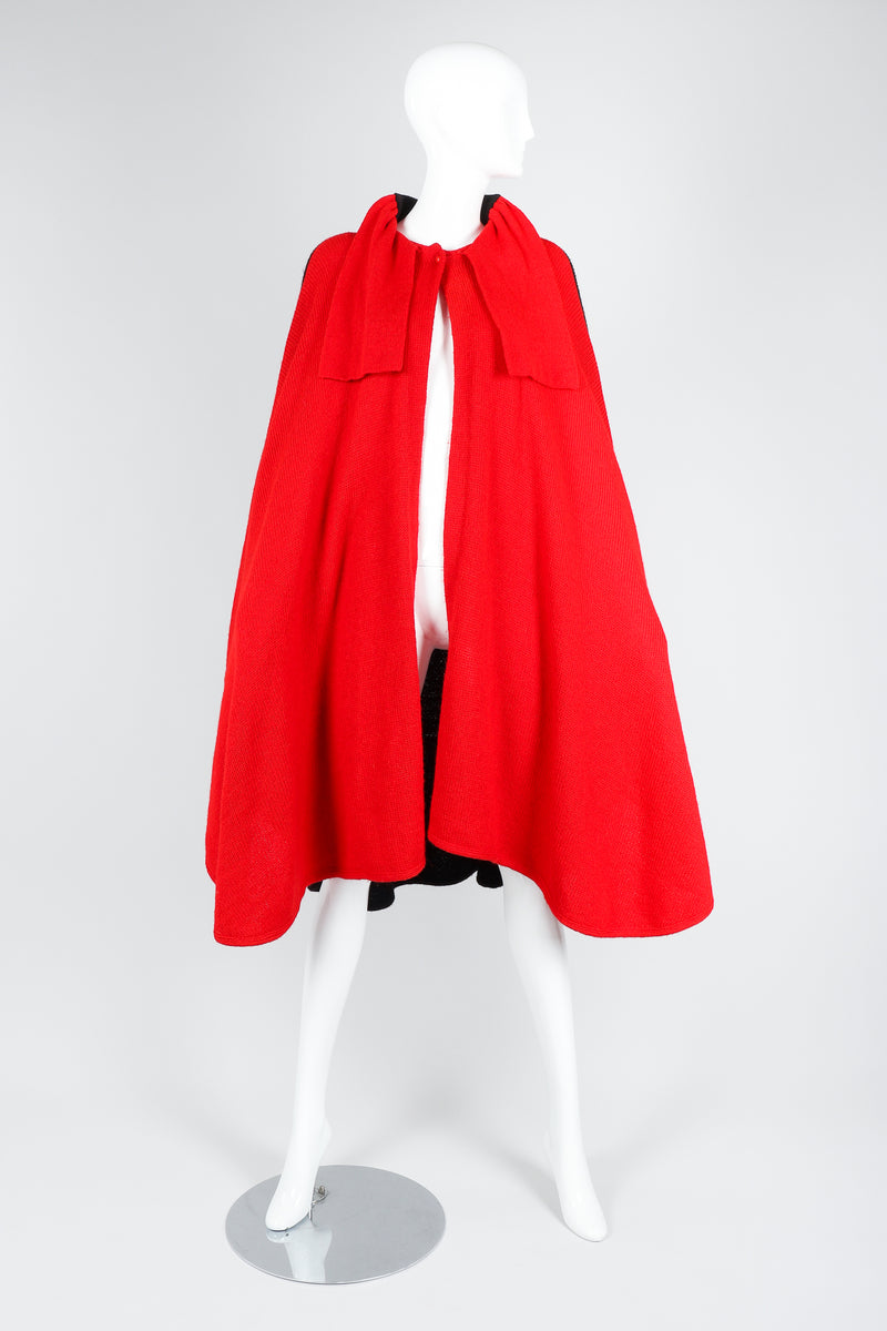 Recess Vintage Valentino Red And Black Sweater Knit Cape on Mannequin, front