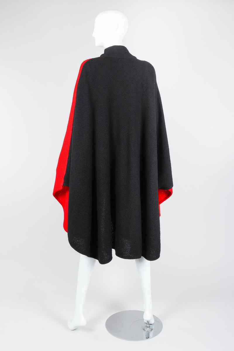 Recess Vintage Valentino Red And Black Sweater Knit Cape on Mannequin, back with arms at sides