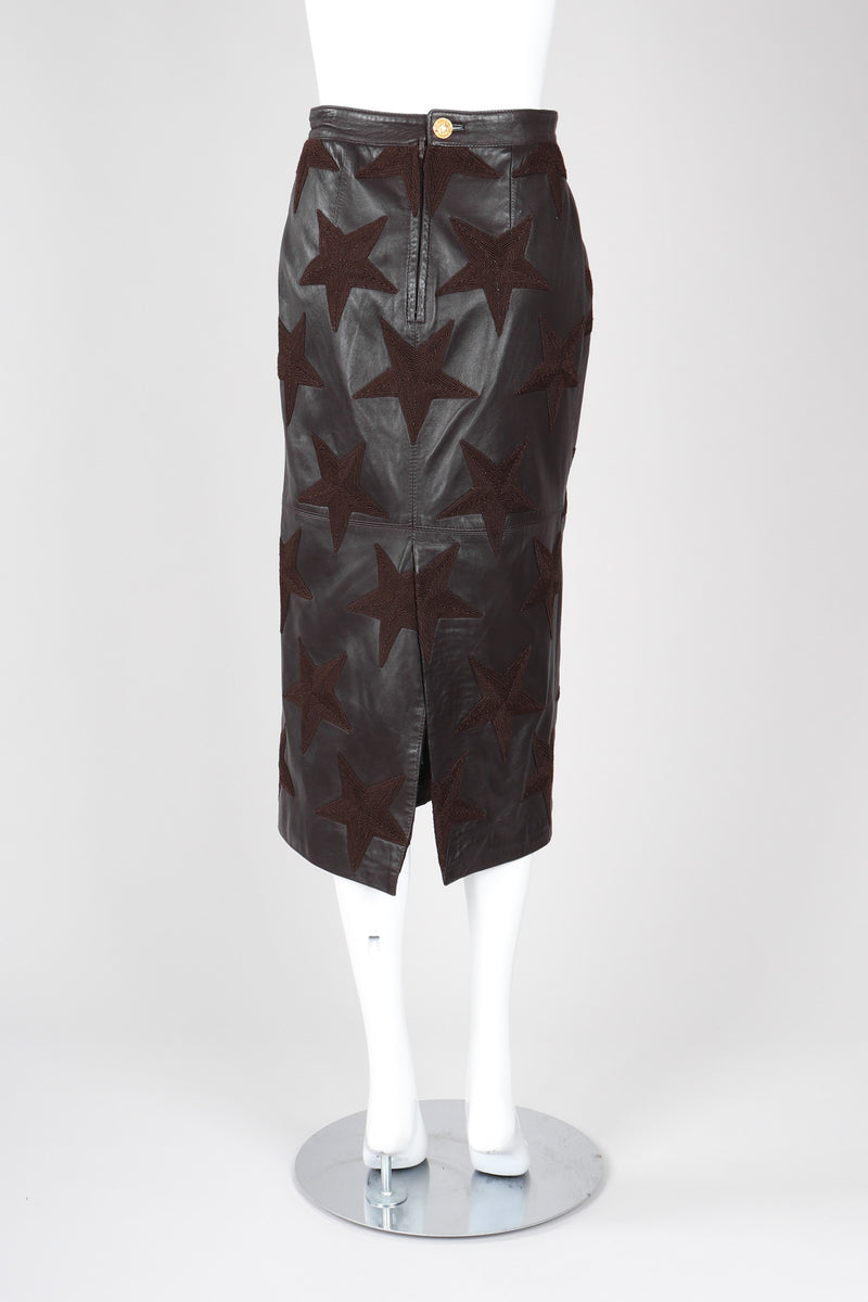 Recess Los Angeles Vintage Valentino Leather Embroidered Star Midi Pencil Skirt