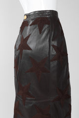 Recess Los Angeles Vintage Valentino Leather Embroidered Star Midi Pencil Skirt