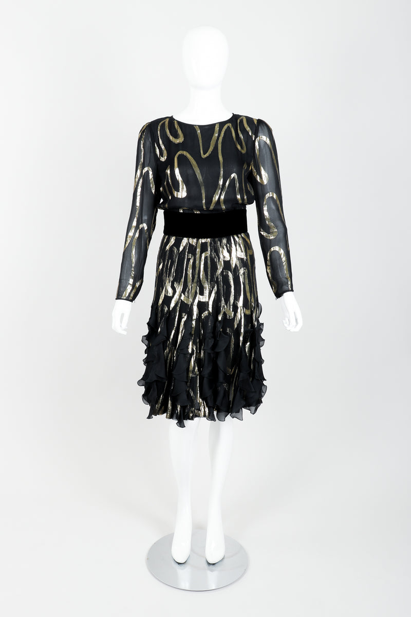 Vintage Valentino for Valentino Night Gold Lamé Ruffle Dress Front at Recess