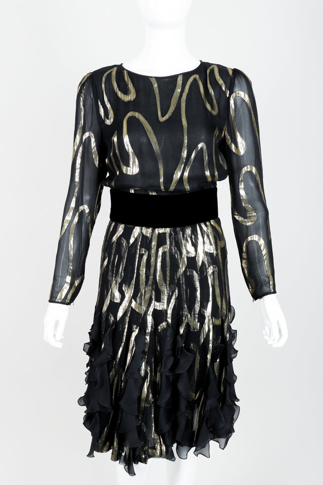 Vintage Valentino for Valentino Night Gold Lamé Ruffle Dress Front Crop at Recess