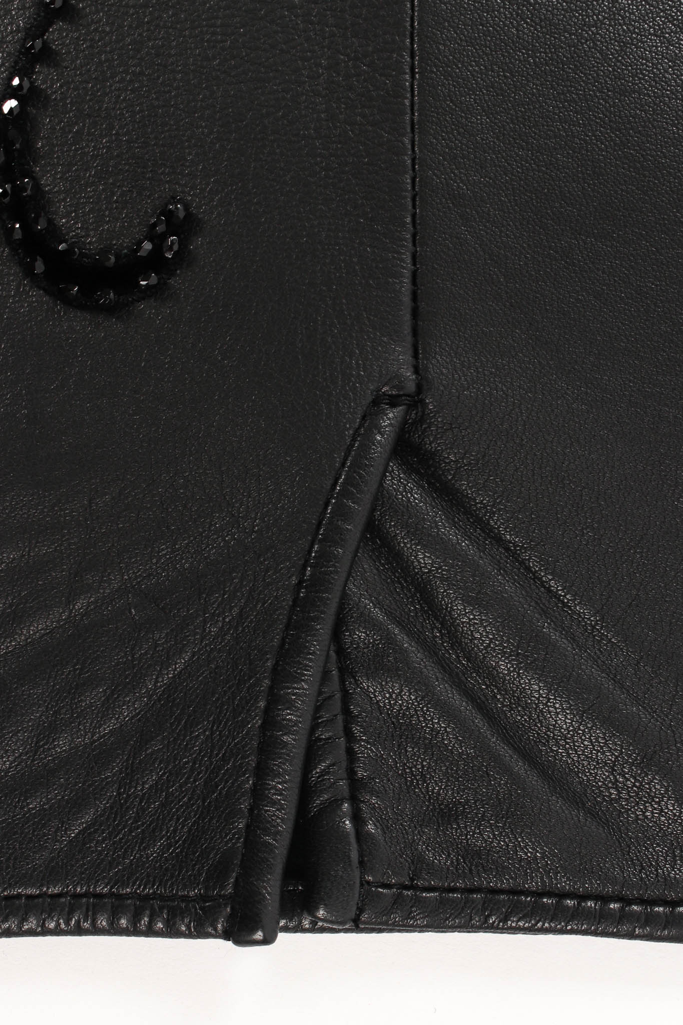 Vintage Valentino 1985 A/W Leather Fleur Beaded Top & Skirt back vent slit @ Recess LA