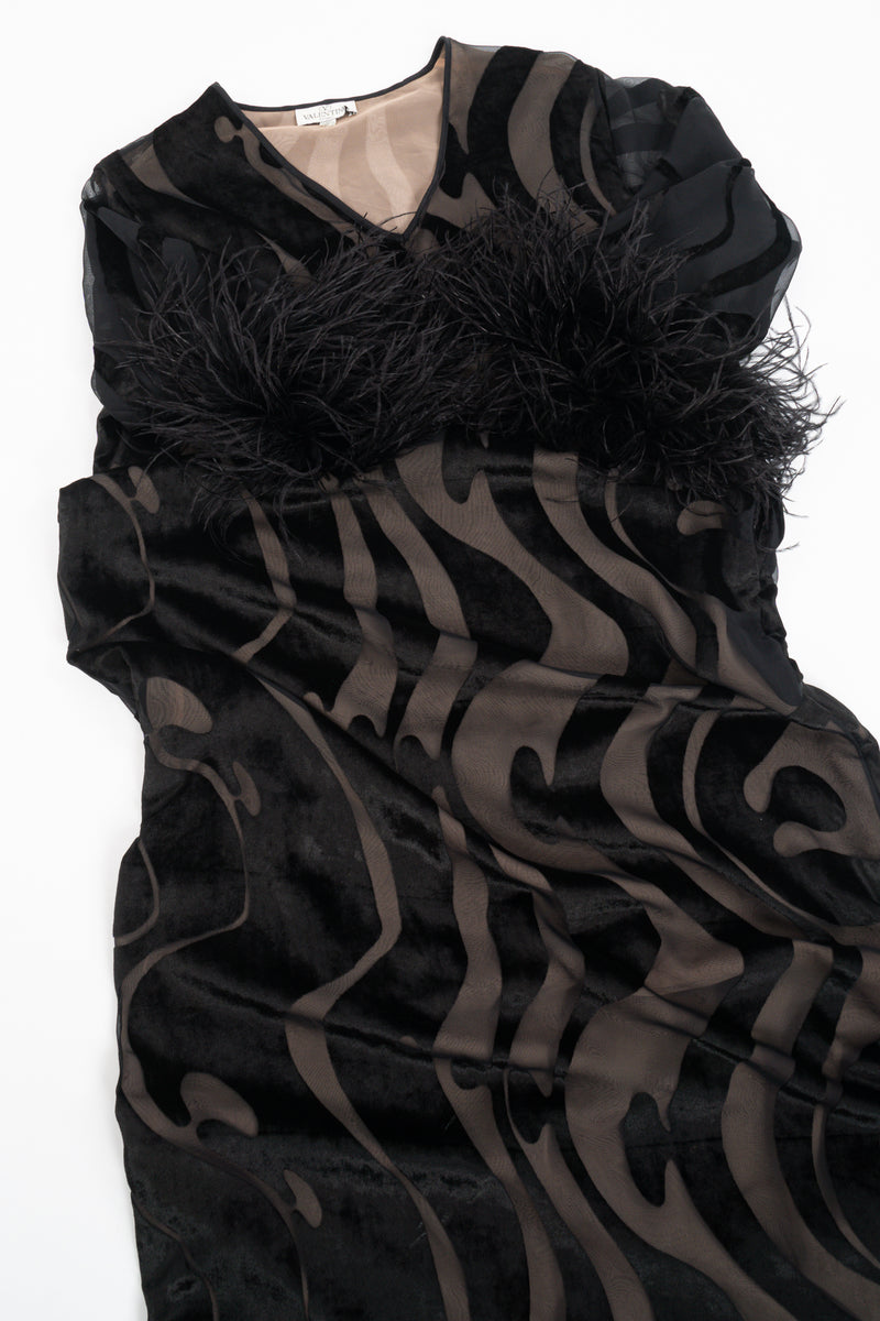 Vintage Valentino Sheer Silk Velvet Burnout Caftan Dress w/ Ostrich fabric flat at Recess LA