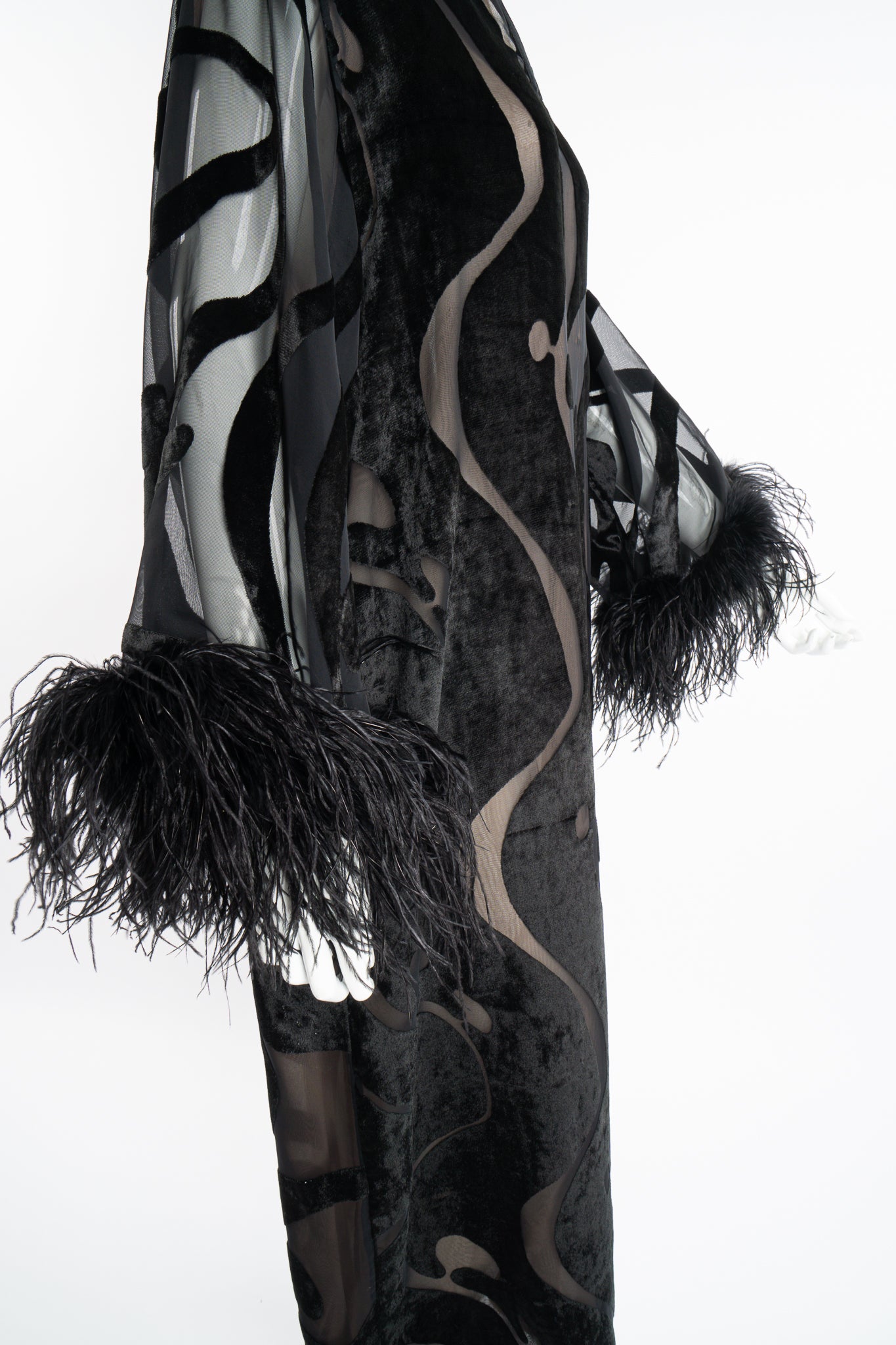 Vintage Valentino Sheer Silk Velvet Burnout Caftan Dress w/ Ostrich on Mannequin cuffs at Recess LA