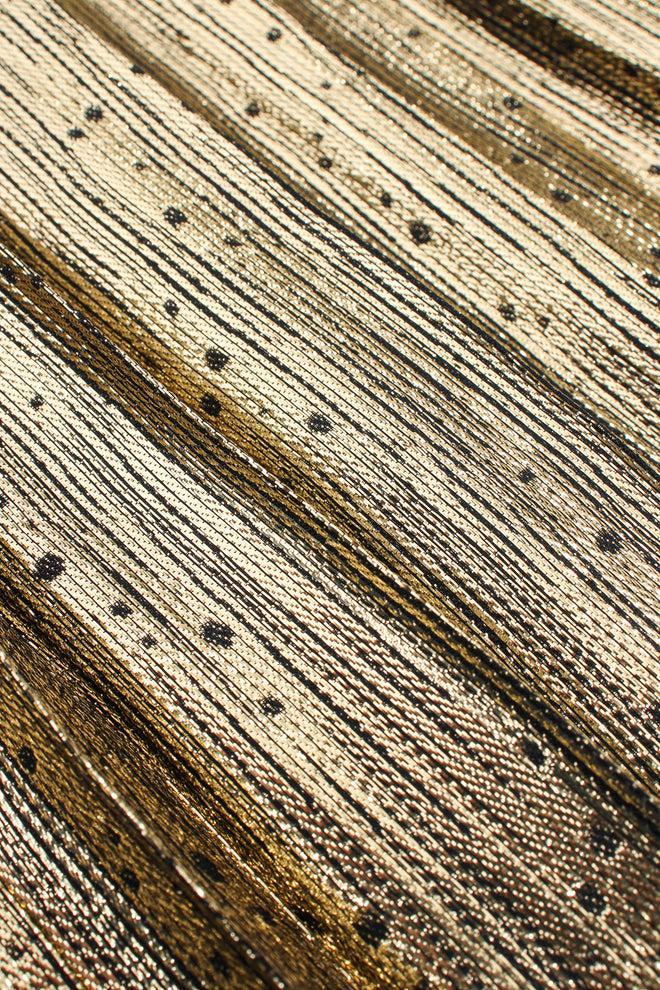 Vintage Valentino Gold Dot Lamé Pleat Skirt fabric detail at Recess Los Angeles