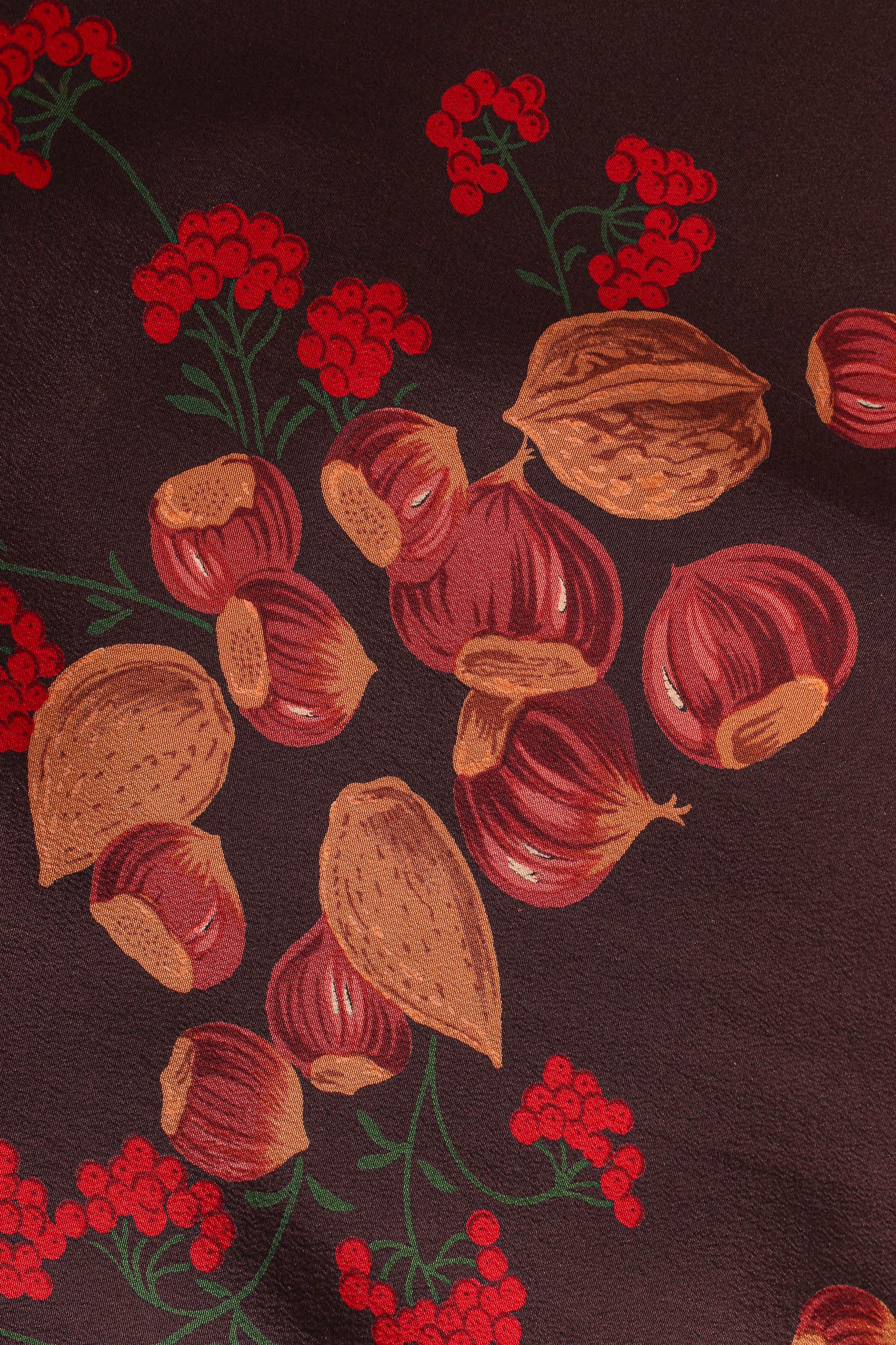 Vintage Valentino I.Magnin Chestnuts & Berries Top & Skirt Set print closeup @ Recess LA