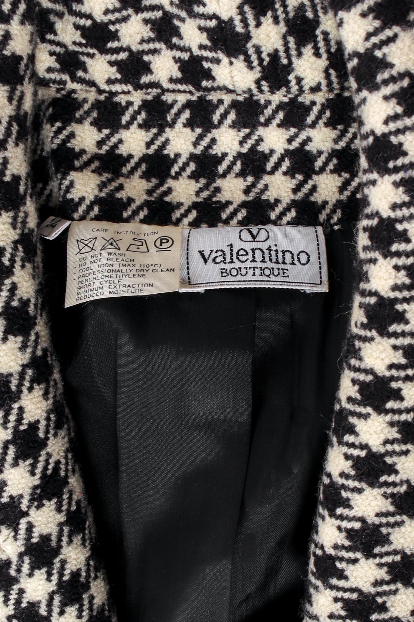 Vintage Valentino Double Lapel Houndstooth Coat label at Recess Los Angeles