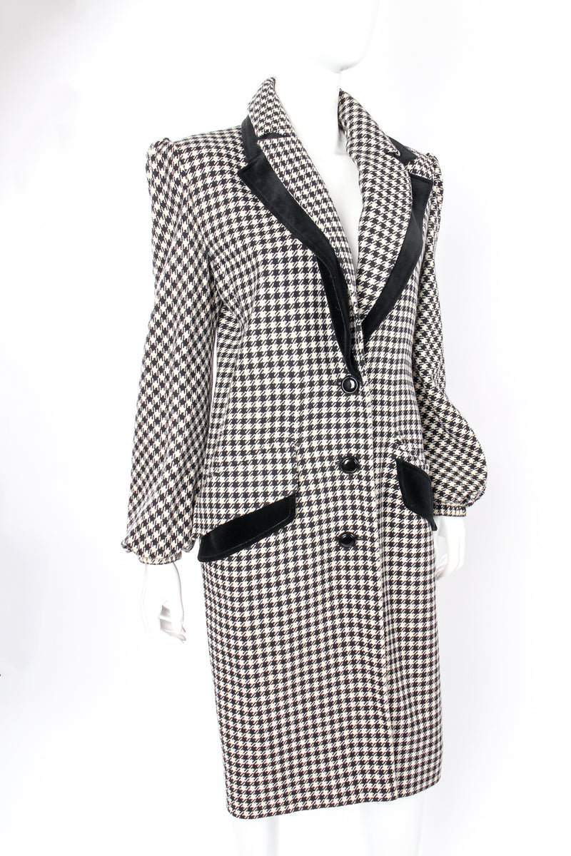 Vintage Valentino Double Lapel Houndstooth Coat on mannequin crop at Recess Los Angeles