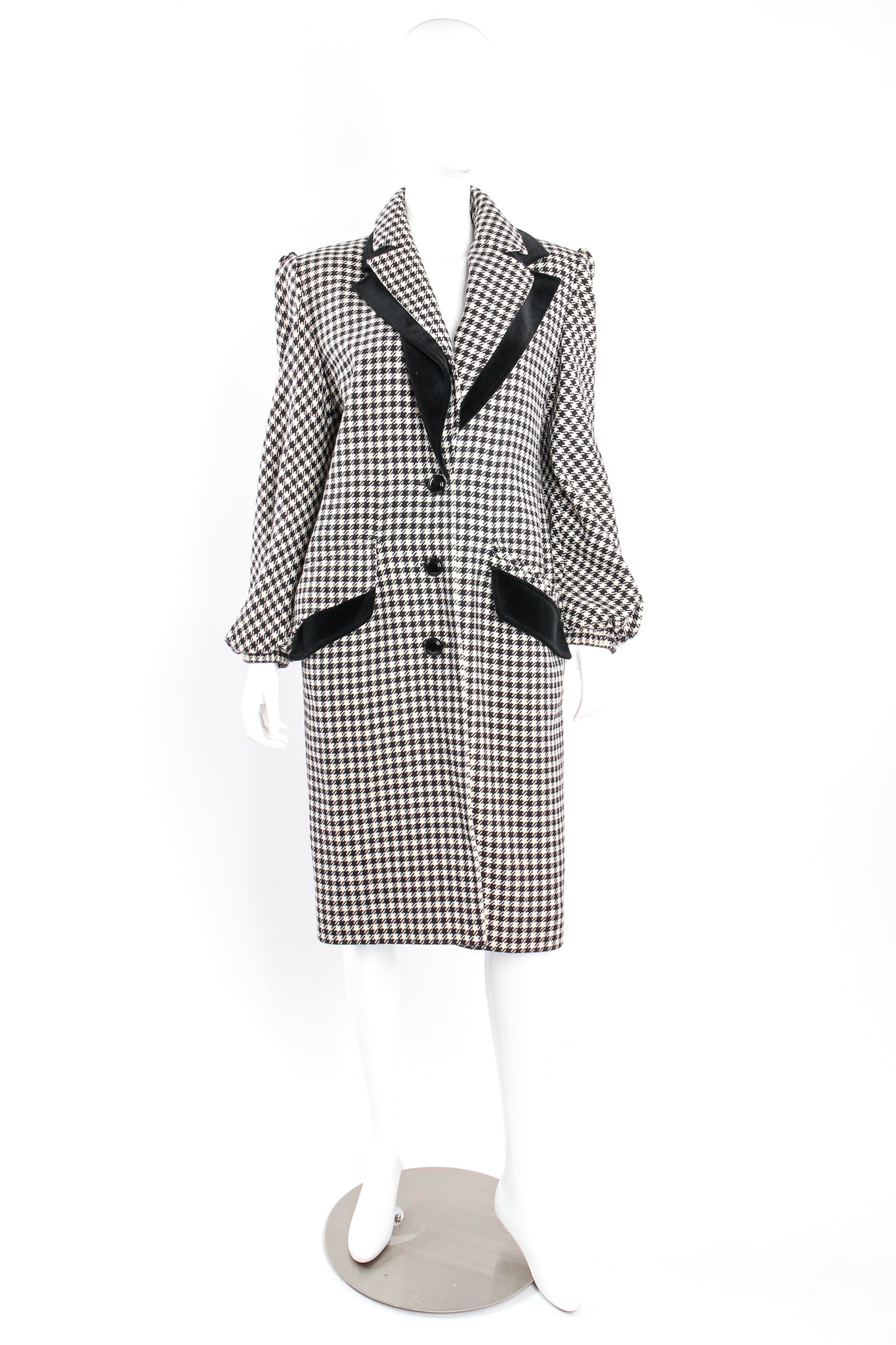 Vintage Valentino Double Lapel Houndstooth Coat on mannequin front at Recess Los Angeles