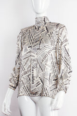 Newspaper Print Silk Blouse