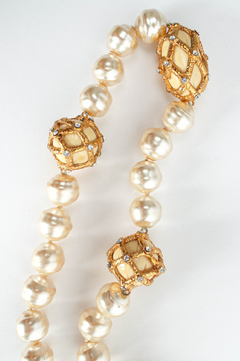Vintage Valentino Baroque Pearl Rhinestone Necklace Closeup at Recess LA