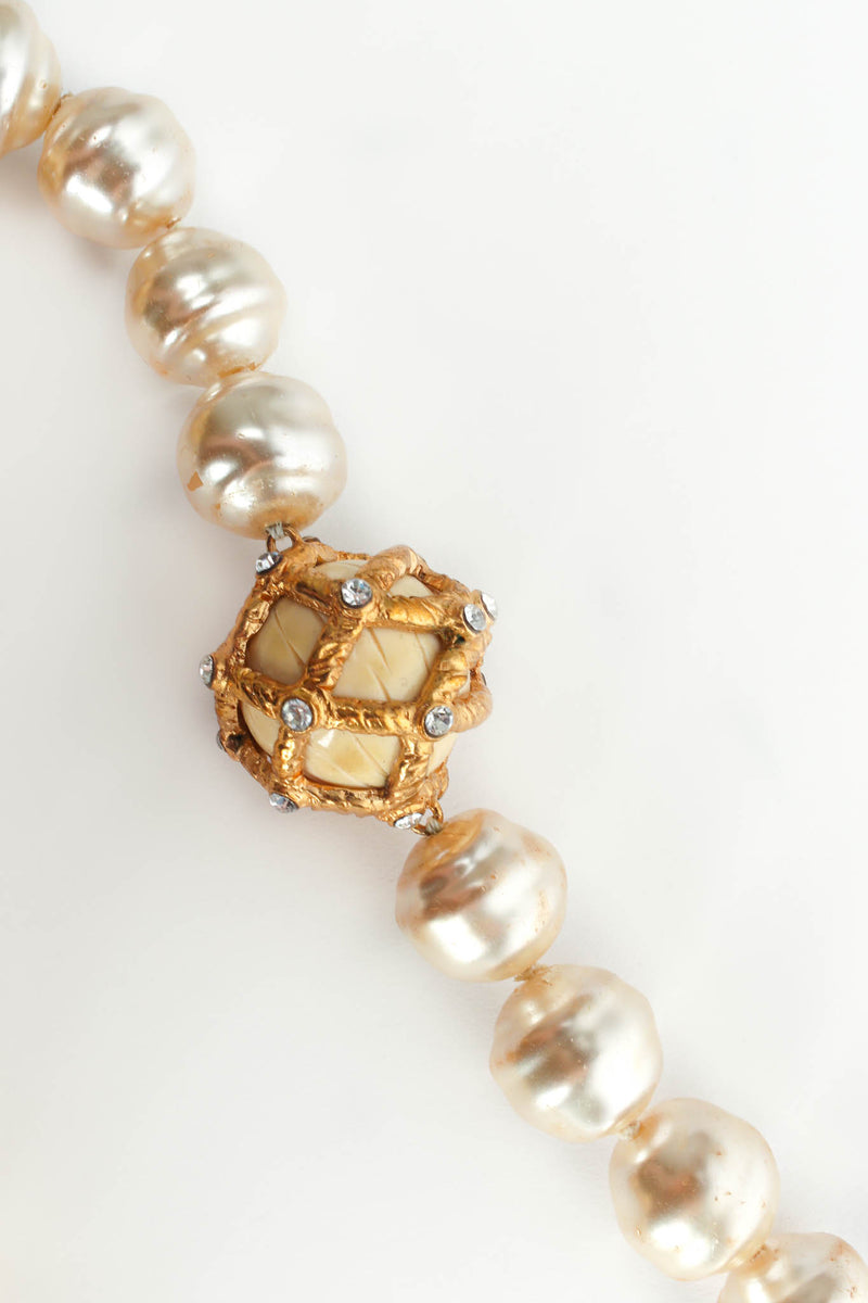 Vintage Valentino Baroque Pearl Rhinestone Necklace Closeup Caged Bead at Recess LA