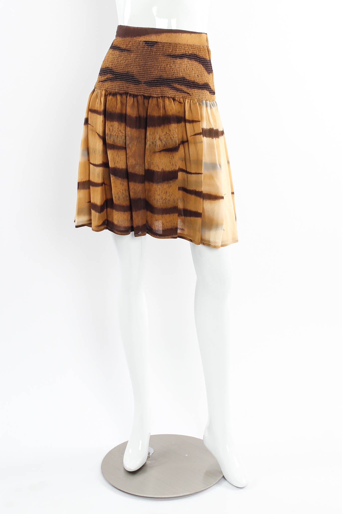 Vintage Valentino Silk Nyala Print Top & Skirt Set mannequin skirt front  @ Recess Los Angeles