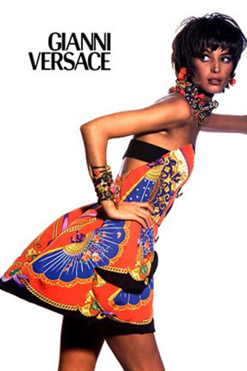 Vintage Gianni Versace SS 1991 I Ventagli Sculpted Mini Dress on Christy Turlington at Recess LA