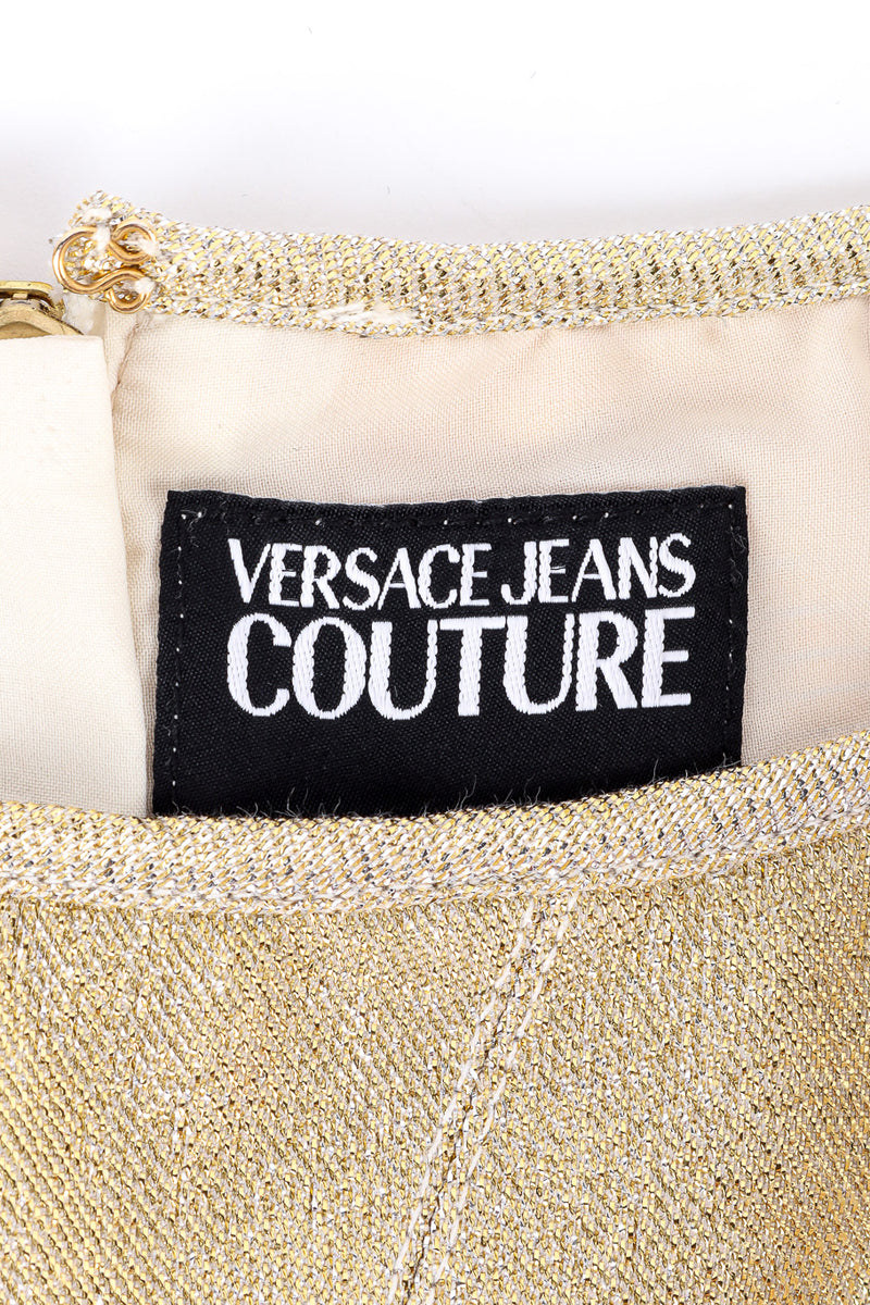 Structured gold lamé and venetian brocade design crop corset top by Versace label @recessla