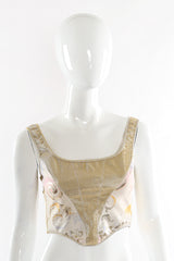 Structured gold lamé and venetian brocade design crop corset top by Versace mannequin front close @recessla