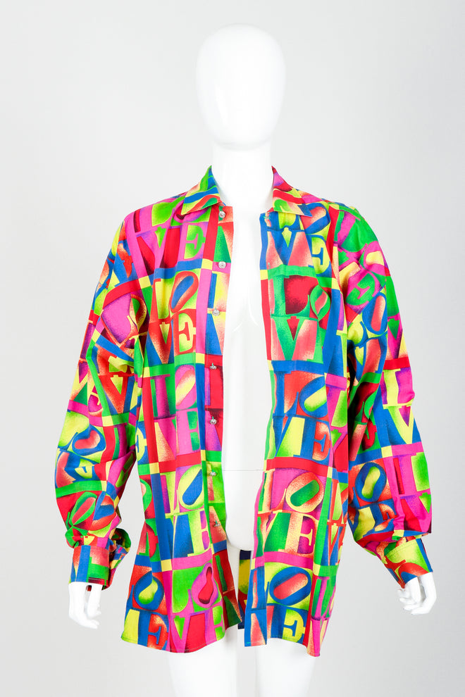 Vintage Versace Jeans Couture Robert Indiana Pop Art Love Shirt on Mannequin front open at Recess