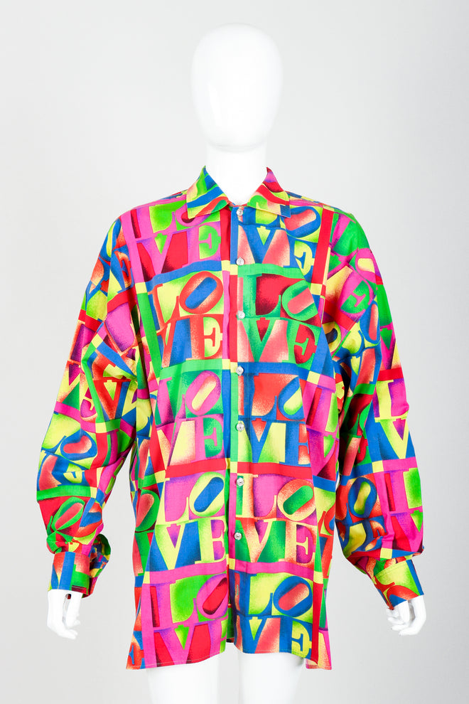 Vintage Versace Jeans Couture Robert Indiana Pop Art Love Shirt on Mannequin front at Recess