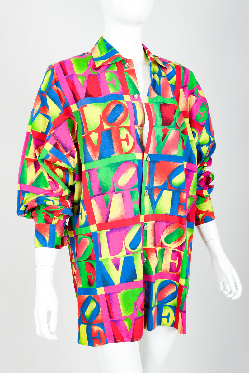 Vintage Versace Jeans Couture Robert Indiana Pop Art Love Shirt on Mannequin angled at Recess