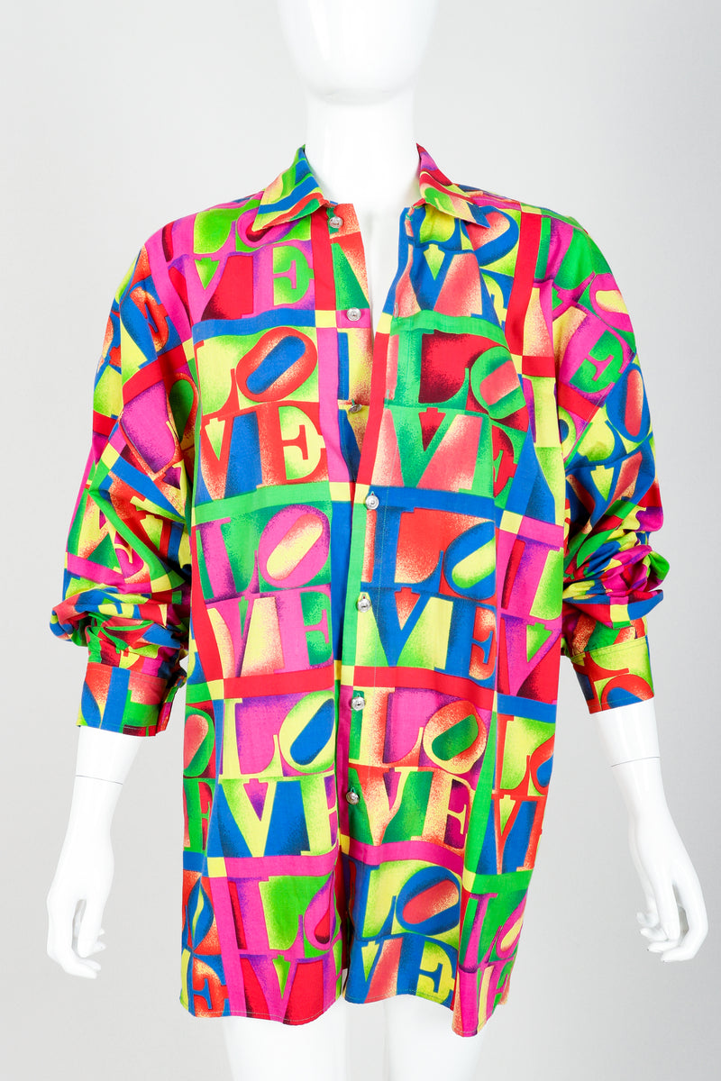 Vintage Versace Jeans Couture Robert Indiana Pop Art Love Shirt on Mannequin front crop at Recess