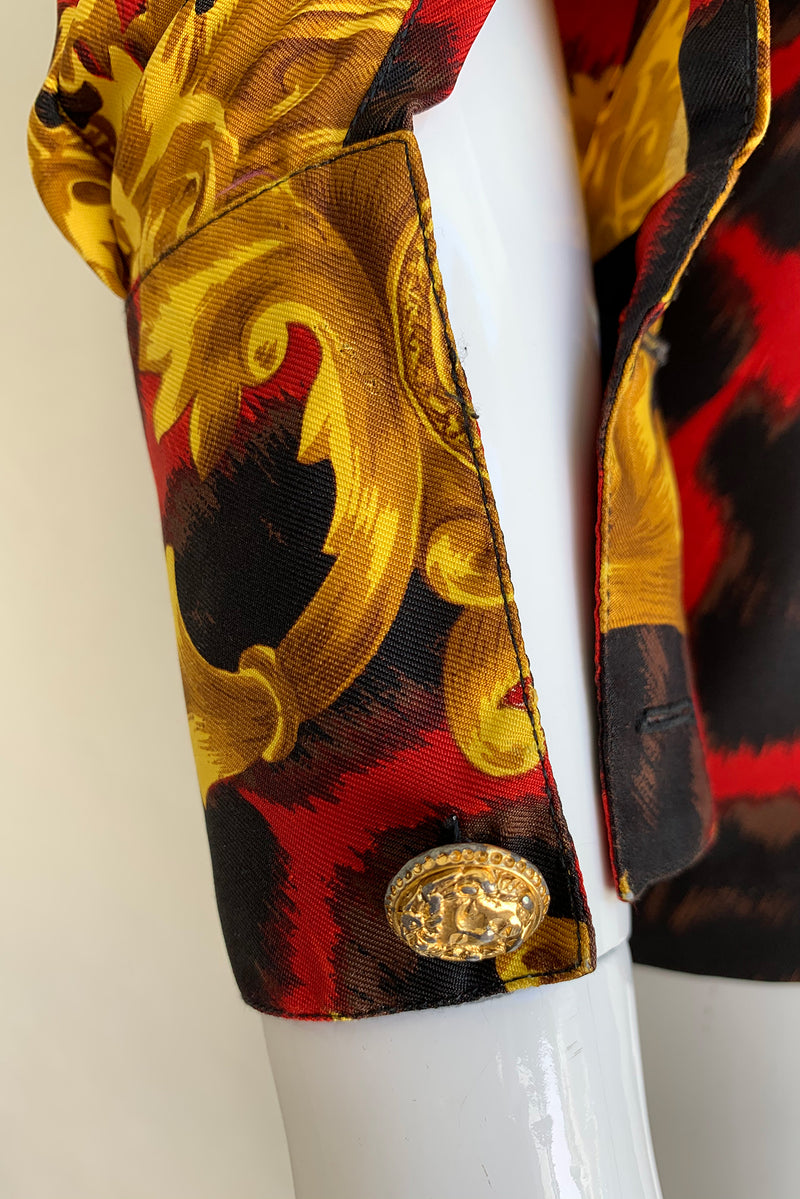 Vintage Gianni Versace Baroque Animal Print Silk Shirt missing button at Recess