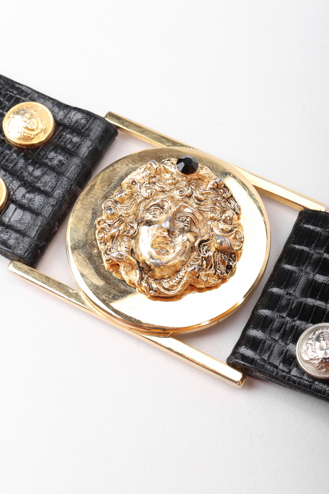 Recess Los Angeles Vintage Gianni Versace Mixed Metal Studded Leather Medusa Belt