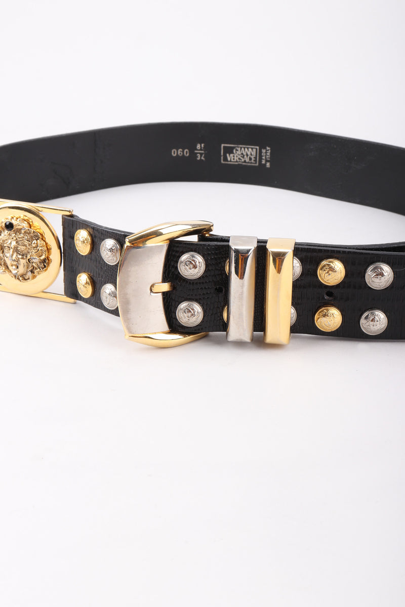 Vintage Gianni Versace Mixed Metal Studded Leather Medusa Belt