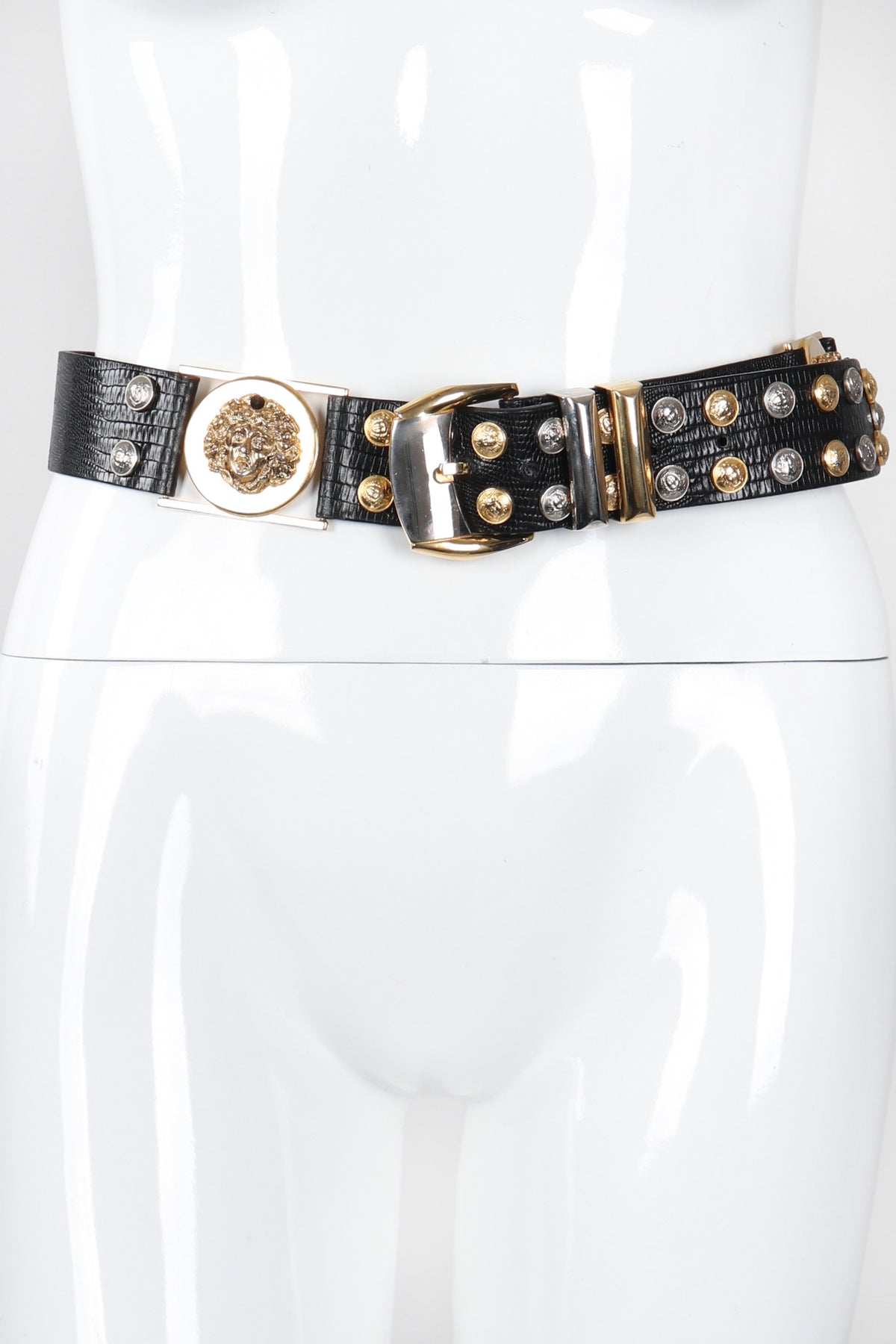 Vintage Gianni Versace Mixed Metal Studded Leather Medusa