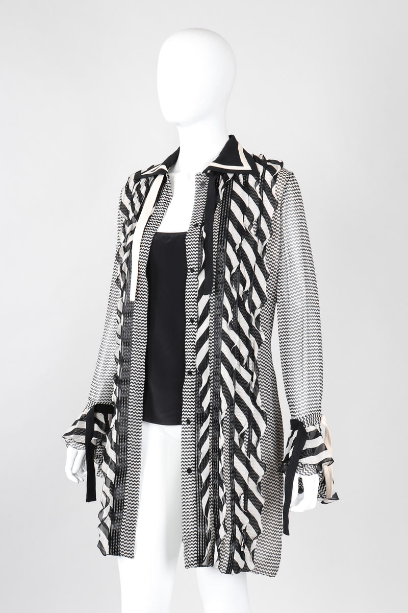 Recess Los Angeles Vintage Gianni Versace Silk Chiffon Chevron Stripe Shirt Dress