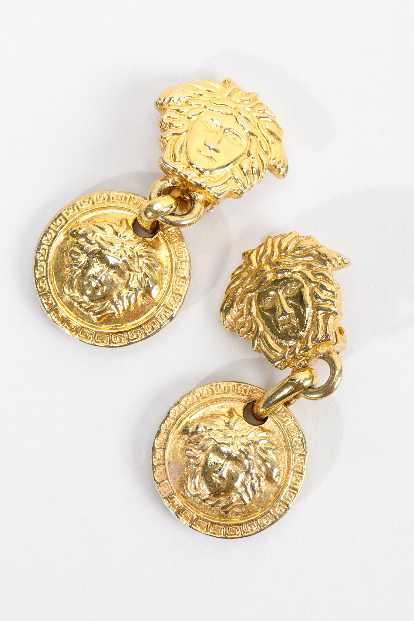 Vintage Gianni Versace Gold Medusa Head Drop Earrings at Recess Los Angeles